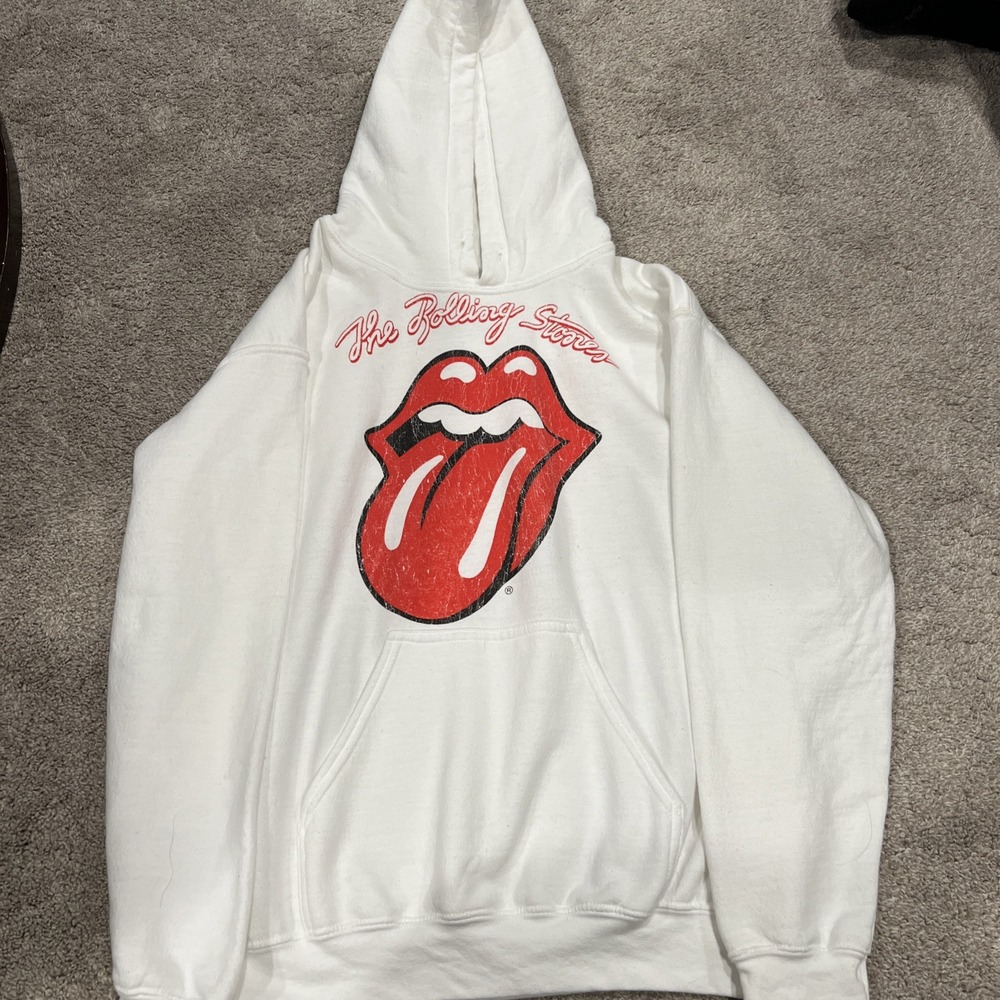 The Rolling Stones‎ Hoodie Men's Sz Small Sweatshirt Front Pocket White Graphic